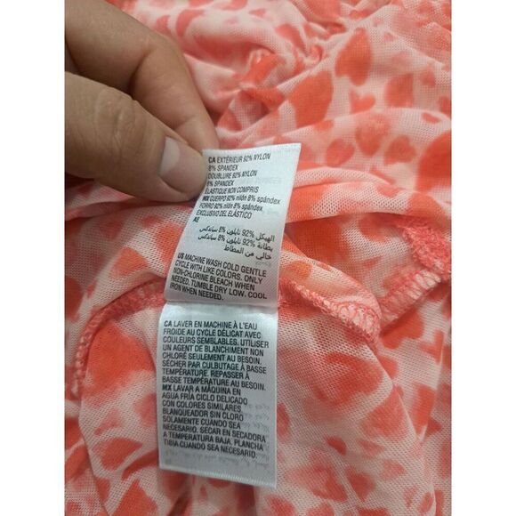 Inc Womens Medium Tulle Ruched Coral Plunge Neck Top Stretch Mesh - Picture 8 of 8